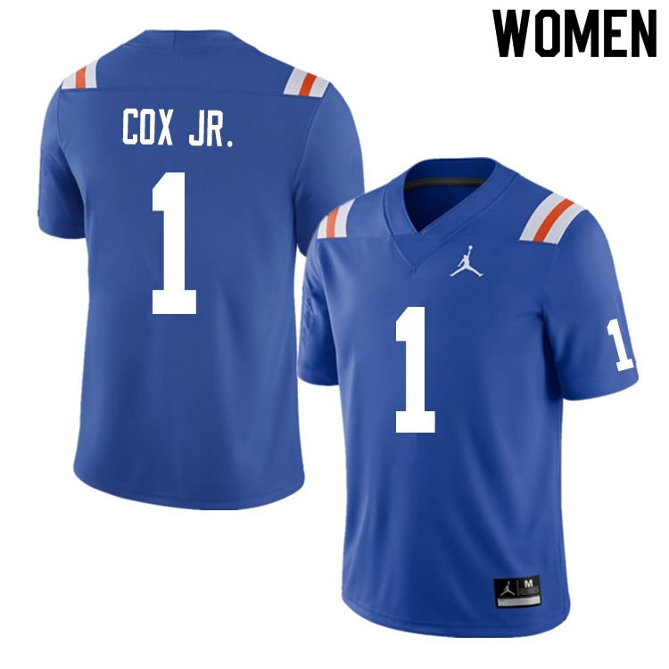 Women's NCAA Florida Gators Brenton Cox Jr. #1 Stitched Authentic Nike Blue Throwback College Football Jersey VFU6765XF